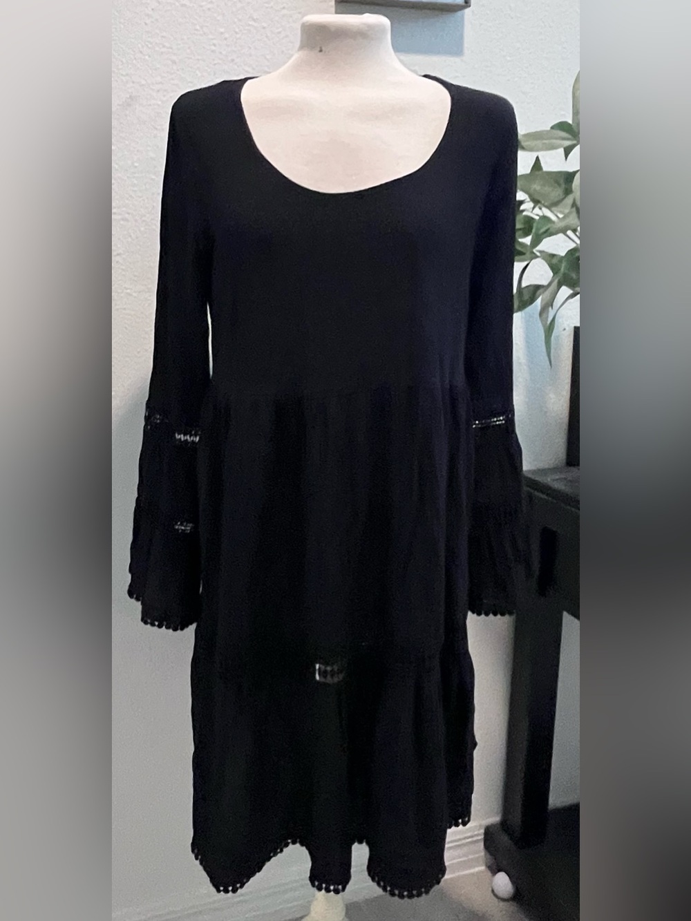 Knox Rose Black Long Sleeve Peasant Tiered Dress